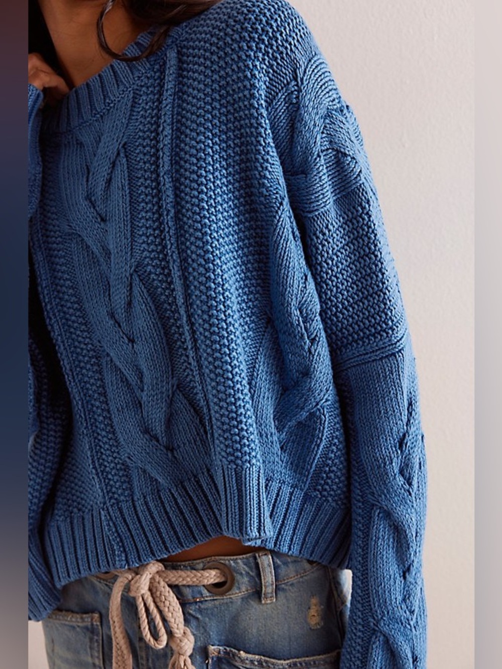 Free People In a Daze Blue Cable Knit Pullover Sweater - Picture 3 of 10